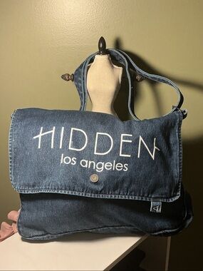Hidden Los Angeles Y2K Style Denim Large Messenger Bag Adjustable Strap